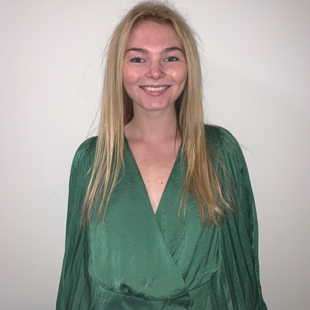 satin business attire top with ruffled sleeves